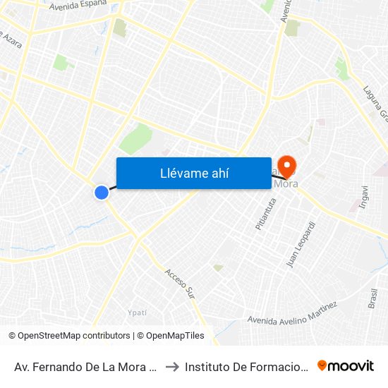 Av. Fernando De La Mora X Universitarios Del Chaco to Instituto De Formacion Docente Interregional map