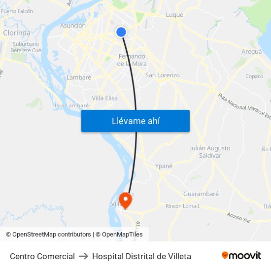 Centro Comercial to Hospital Distrital de Villeta map