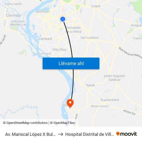 Av. Mariscal López X Bulnes to Hospital Distrital de Villeta map