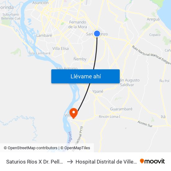 Saturios Ríos X Dr. Pellón to Hospital Distrital de Villeta map