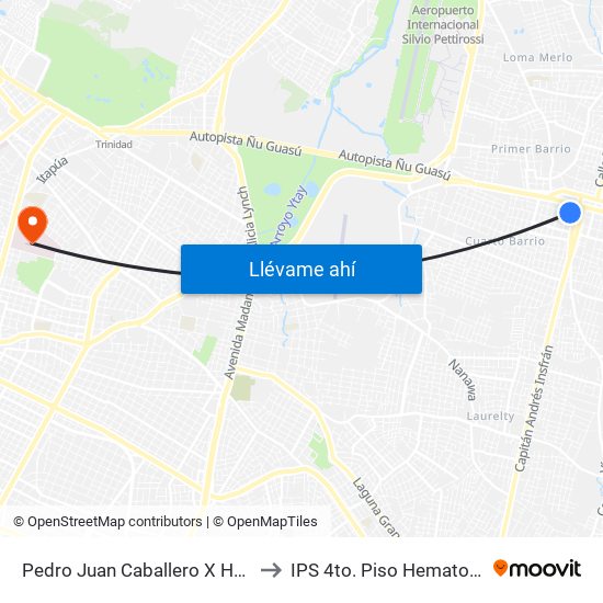 Pedro Juan Caballero X Herrera to IPS 4to. Piso Hematologia map