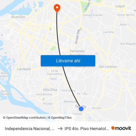 Independencia Nacional, 2196 to IPS 4to. Piso Hematologia map