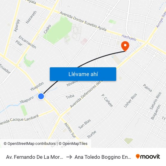 Av. Fernando De La Mora X De La Victoria to Ana Toledo Boggino Enseñanza Particular map