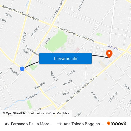 Av. Fernando De La Mora X Av. República Argentina to Ana Toledo Boggino Enseñanza Particular map