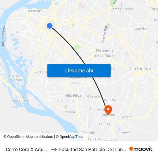 Cerro Corá X Aquino to Facultad San Patricio De Irlanda map