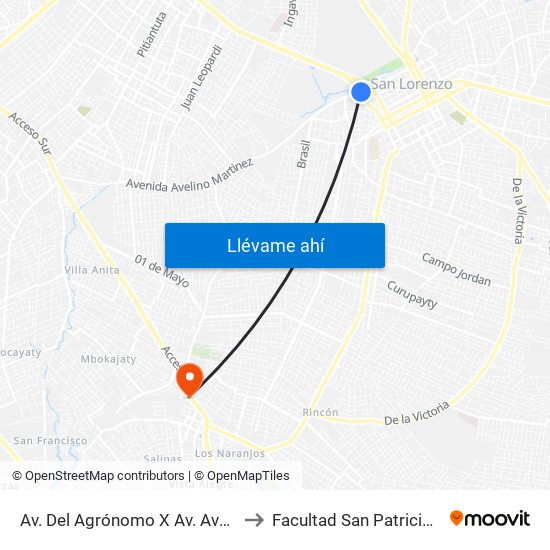 Av. Del Agrónomo X Av. Avelino Martínez to Facultad San Patricio De Irlanda map