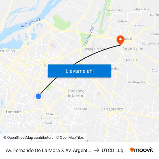 Av. Fernando De La Mora X Av. Argentina to UTCD Luque map