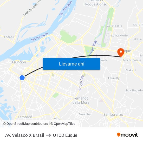 Av. Velasco X Brasil to UTCD Luque map