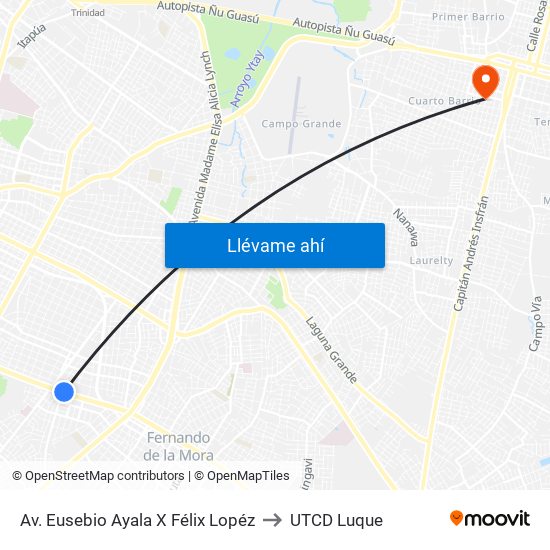 Av. Eusebio Ayala X Félix Lopéz to UTCD Luque map