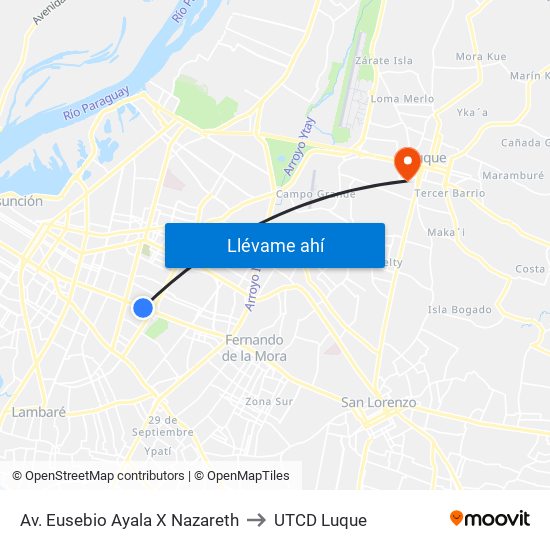 Av. Eusebio Ayala X Nazareth to UTCD Luque map