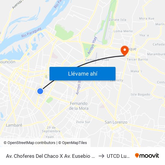 Av. Choferes Del Chaco X Av. Eusebio Ayala to UTCD Luque map