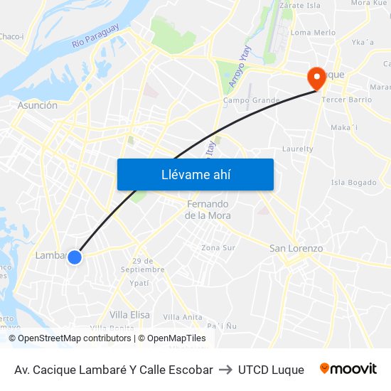 Av. Cacique Lambaré Y Calle Escobar to UTCD Luque map