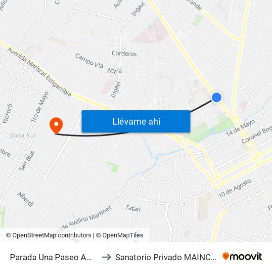 Parada Una Paseo Amelia to Sanatorio Privado MAINCOOP map