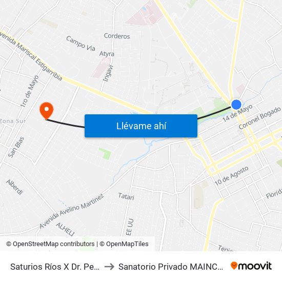Saturios Ríos X Dr. Pellón to Sanatorio Privado MAINCOOP map