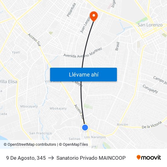 9 De Agosto, 345 to Sanatorio Privado MAINCOOP map