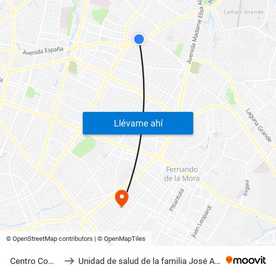 Centro Comercial to Unidad de salud de la familia José Alfonso Godoy map