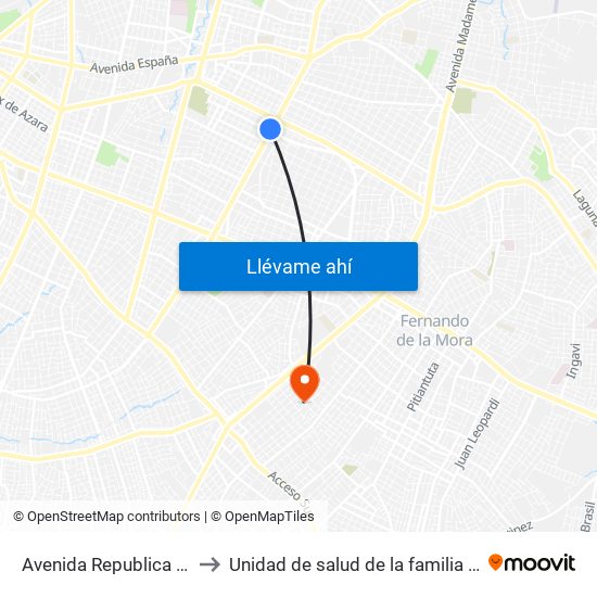 Avenida Republica Argentina, 201 to Unidad de salud de la familia José Alfonso Godoy map