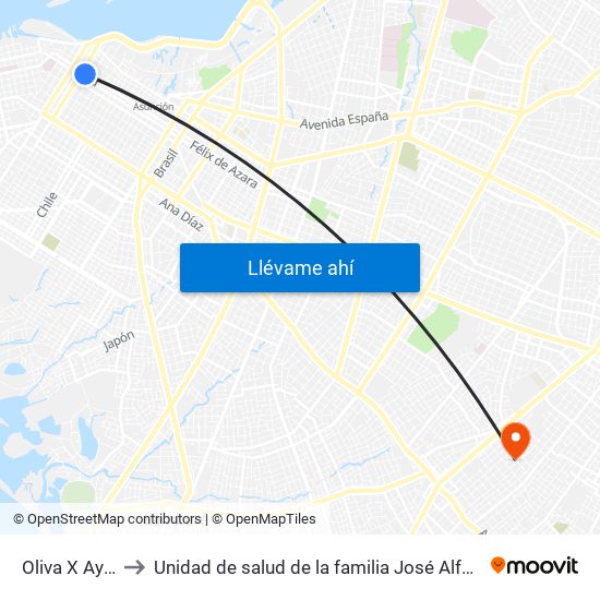 Oliva X Ayolas to Unidad de salud de la familia José Alfonso Godoy map