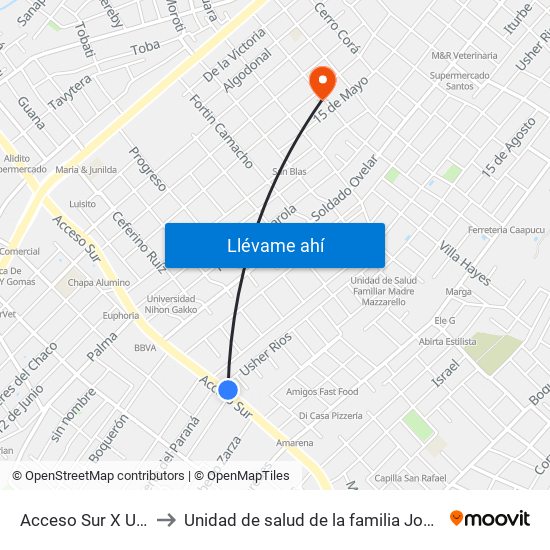 Acceso Sur X Usher Ríos to Unidad de salud de la familia José Alfonso Godoy map