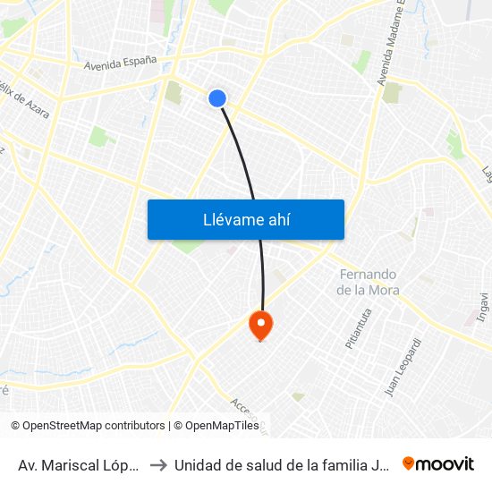 Av. Mariscal López X Bulnes to Unidad de salud de la familia José Alfonso Godoy map