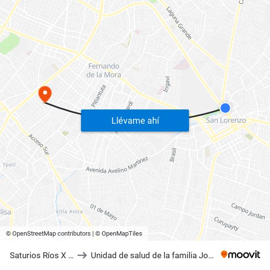 Saturios Ríos X Dr. Pellón to Unidad de salud de la familia José Alfonso Godoy map