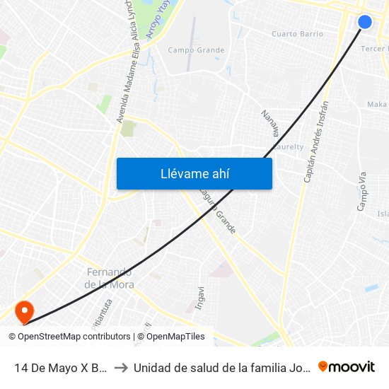 14 De Mayo X Balderrama to Unidad de salud de la familia José Alfonso Godoy map