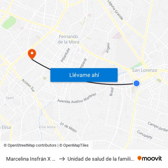 Marcelina Insfrán X Mcal. Estigarribia to Unidad de salud de la familia José Alfonso Godoy map