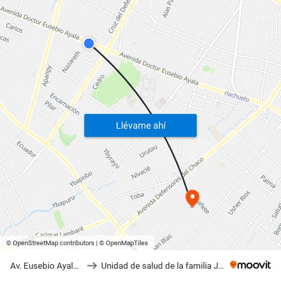 Av. Eusebio Ayala X Nazareth to Unidad de salud de la familia José Alfonso Godoy map