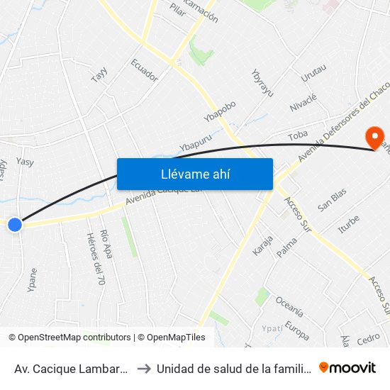 Av. Cacique Lambaré Y Calle Escobar to Unidad de salud de la familia José Alfonso Godoy map