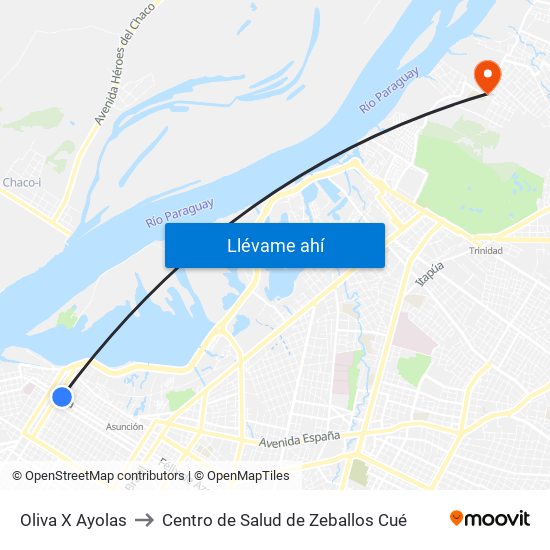 Oliva X Ayolas to Centro de Salud de Zeballos Cué map