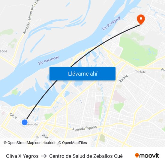 Oliva X Yegros to Centro de Salud de Zeballos Cué map