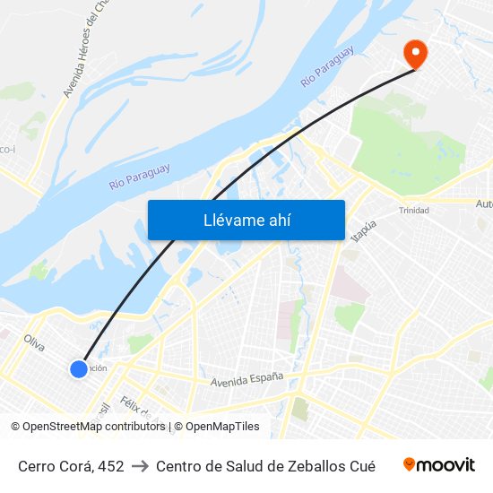 Cerro Corá, 452 to Centro de Salud de Zeballos Cué map