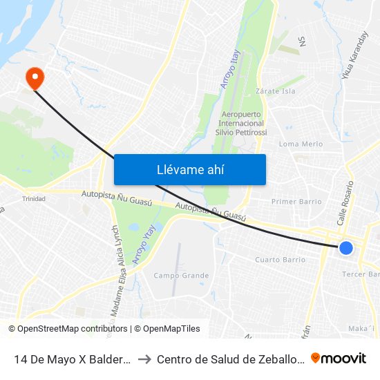 14 De Mayo X Balderrama to Centro de Salud de Zeballos Cué map