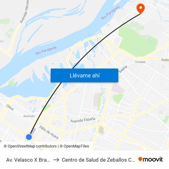 Av. Velasco X Brasil to Centro de Salud de Zeballos Cué map