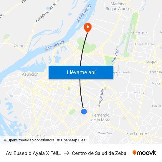 Av. Eusebio Ayala X Félix Lopéz to Centro de Salud de Zeballos Cué map