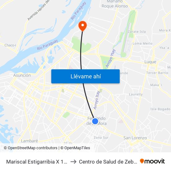 Mariscal Estigarribia X 10 De Julio to Centro de Salud de Zeballos Cué map
