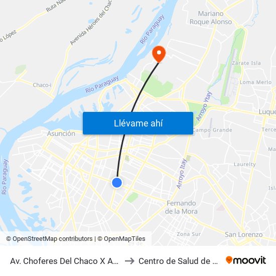 Av. Choferes Del Chaco X Av. Eusebio Ayala to Centro de Salud de Zeballos Cué map