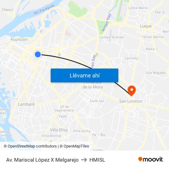 Av. Mariscal López X Melgarejo to HMISL map