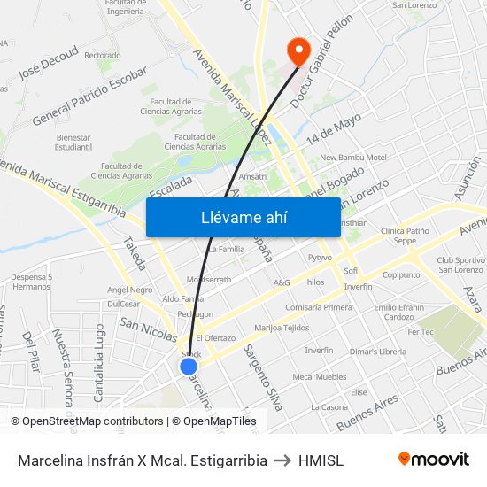 Marcelina Insfrán X Mcal. Estigarribia to HMISL map
