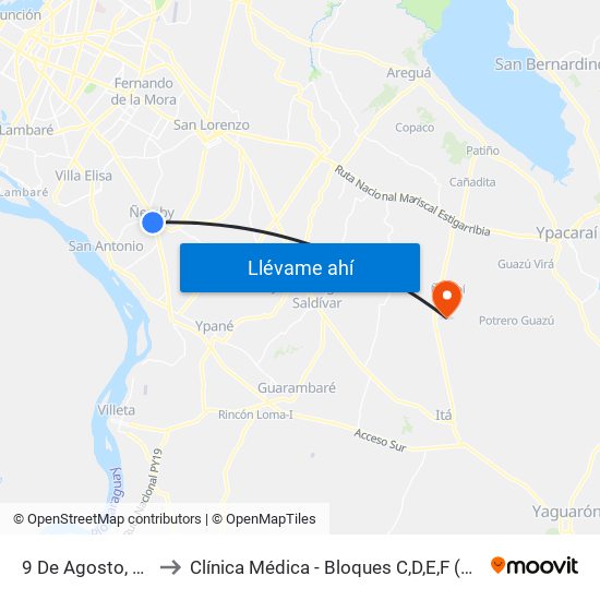 9 De Agosto, 345 to Clínica Médica - Bloques C,D,E,F (H.N.I.) map