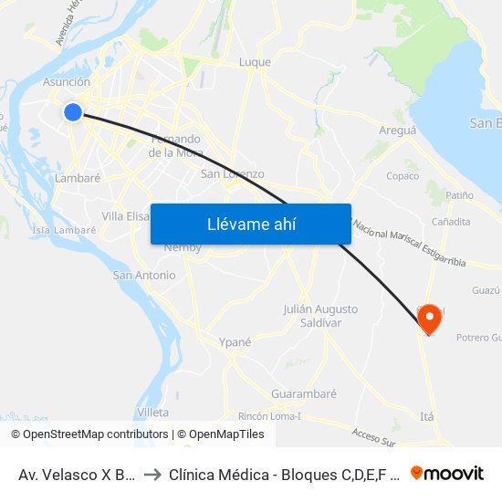 Av. Velasco X Brasil to Clínica Médica - Bloques C,D,E,F (H.N.I.) map