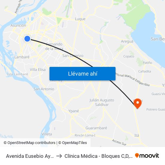 Avenida Eusebio Ayala, 995 to Clínica Médica - Bloques C,D,E,F (H.N.I.) map