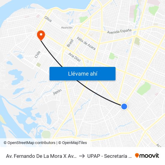 Av. Fernando De La Mora X Av. Argentina to UPAP - Secretaría General map