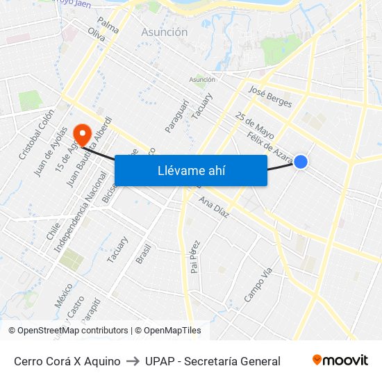 Cerro Corá X Aquino to UPAP - Secretaría General map