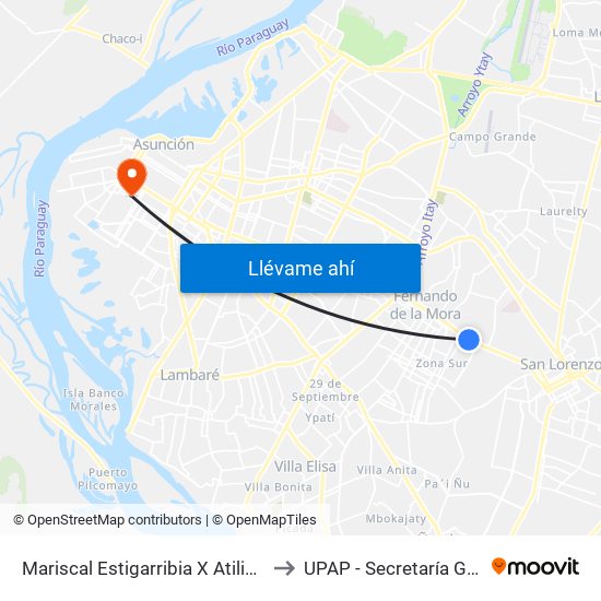 Mariscal Estigarribia X Atilio Galfre to UPAP - Secretaría General map