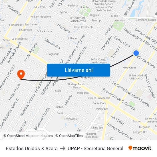 Estados Unidos X Azara to UPAP - Secretaría General map