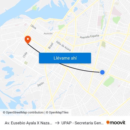 Av. Eusebio Ayala X Nazareth to UPAP - Secretaría General map