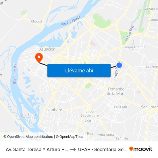 Av. Santa Teresa Y Arturo Pereira to UPAP - Secretaría General map