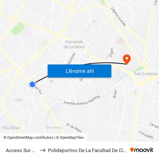 Acceso Sur X Usher Ríos to Polideportivo De La Facultad De Ciencias Exactas Y Naturales map