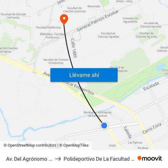 Av. Del Agrónomo X Av. Avelino Martínez to Polideportivo De La Facultad De Ciencias Exactas Y Naturales map